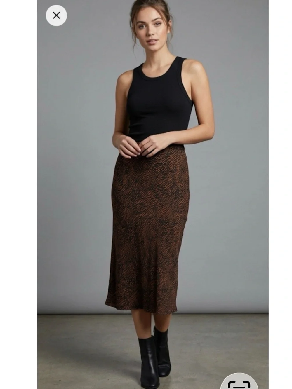 Rachel Zoe Animal Print Flowy Midi Skirt Pull On Black Brown 12